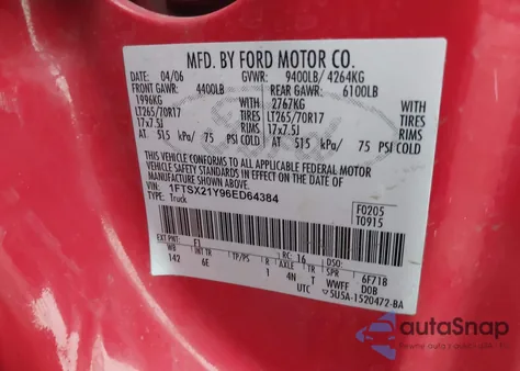 2006 Ford F-250 Lariat/Xl/Xlt from USA, damaged, VIN 1FTSX21Y96ED64384